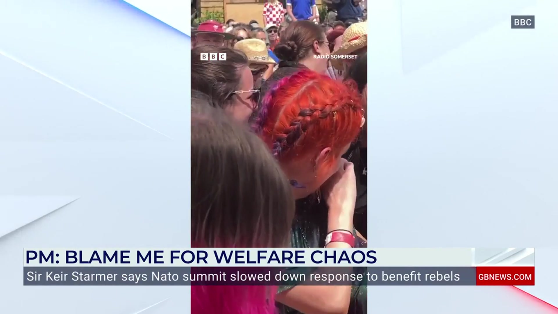'Video thumbnail for WATCH: GB News panel react to 'primary school bangers' selling out fields at Glastonbury'