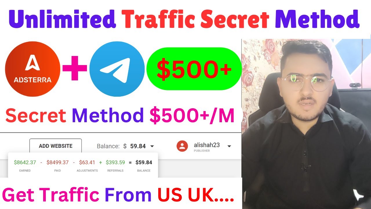 Video thumbnail for Adsterra Unlimited Traffic Method Earn $500 Every Month | Adsterra Earning Trick 2023 Secret Method