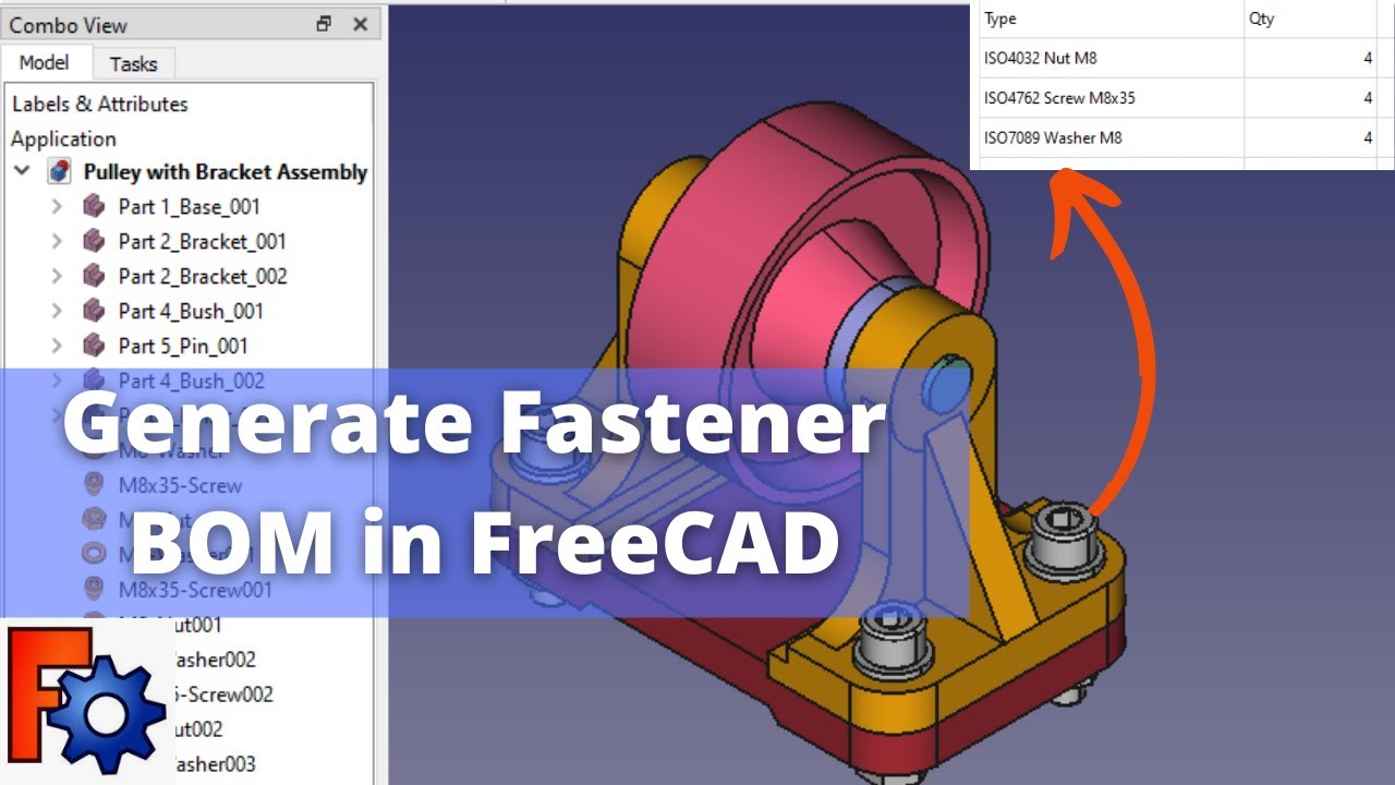 'Video thumbnail for Generate Fastener BOM in FreeCAD | FreeCAD Assembly | FreeCAD Fastener Workbench | FreeCAD BOM |'