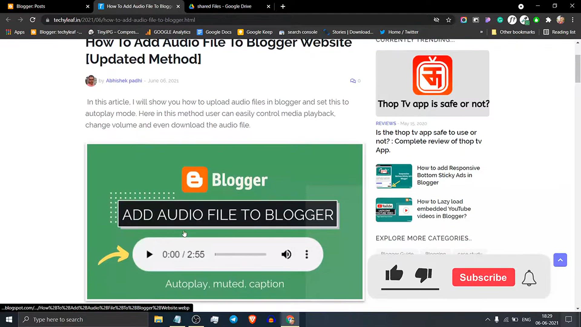 'Video thumbnail for How To Add Audio File To Blogger Website _ Autoplay mp3 audio player _ (Blogger tutorials)'