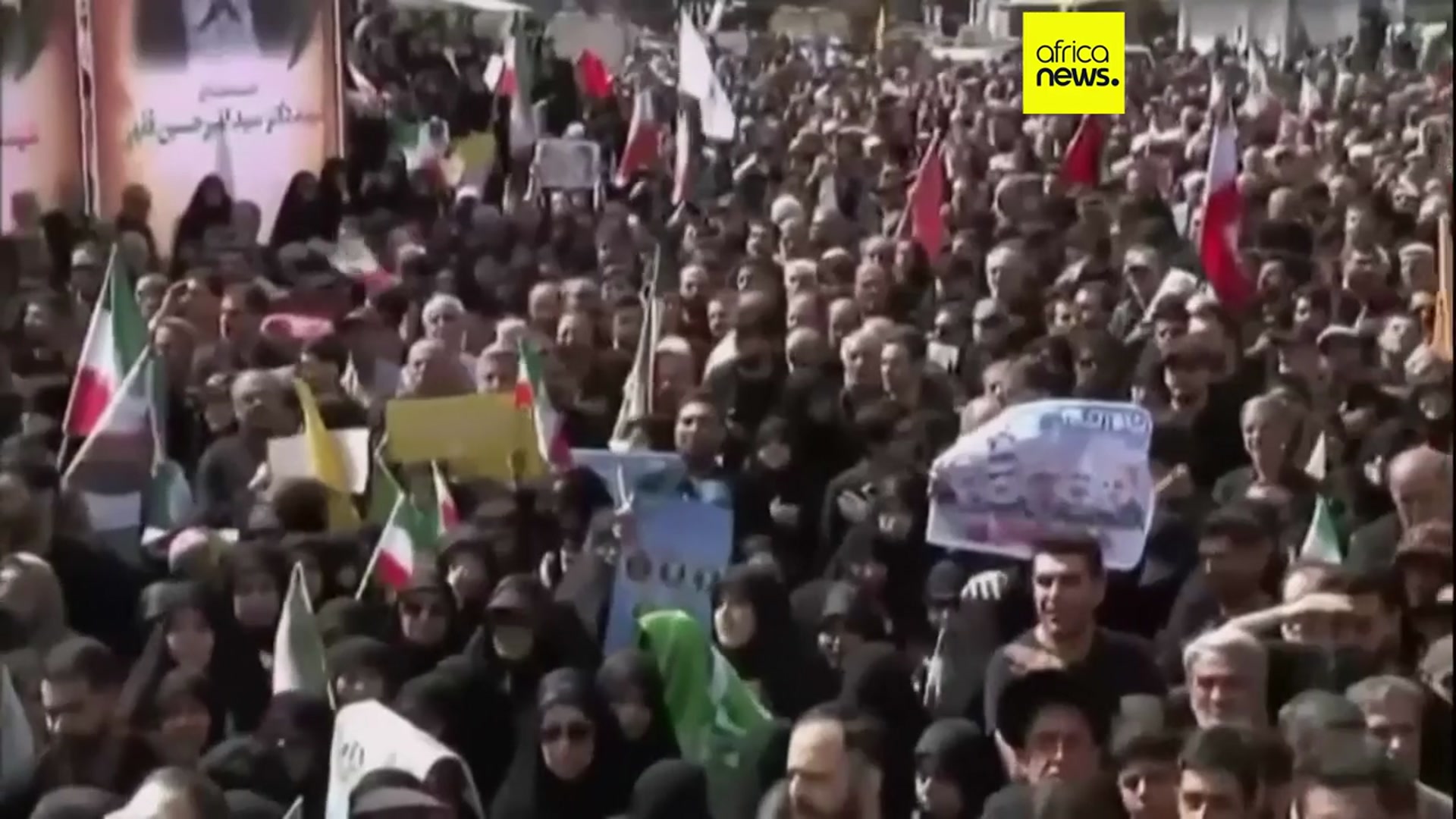 'Video thumbnail for Iran: Hundreds of thousands mourn top military figures, civilians killed by Israel'