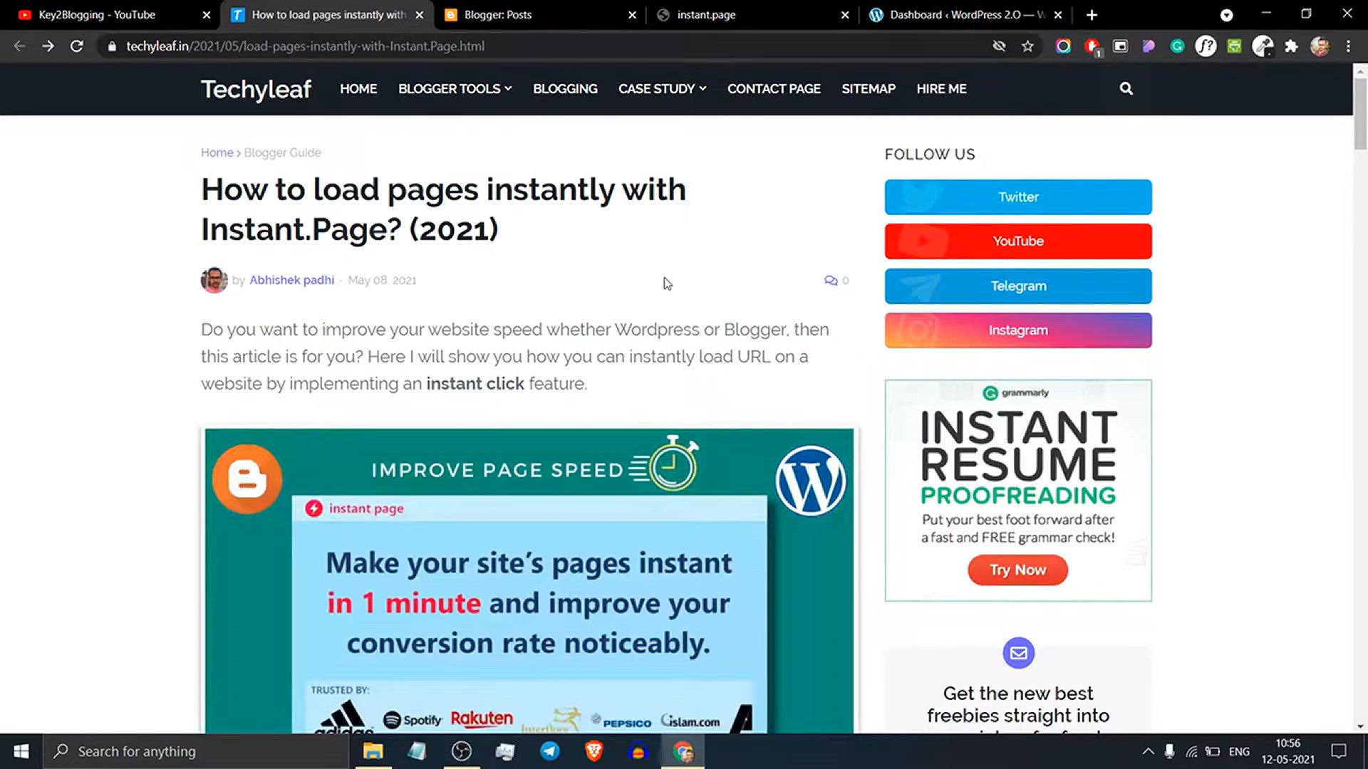 'Video thumbnail for How to make webpages load faster in Blogger and WordPress _ Instant.Page'
