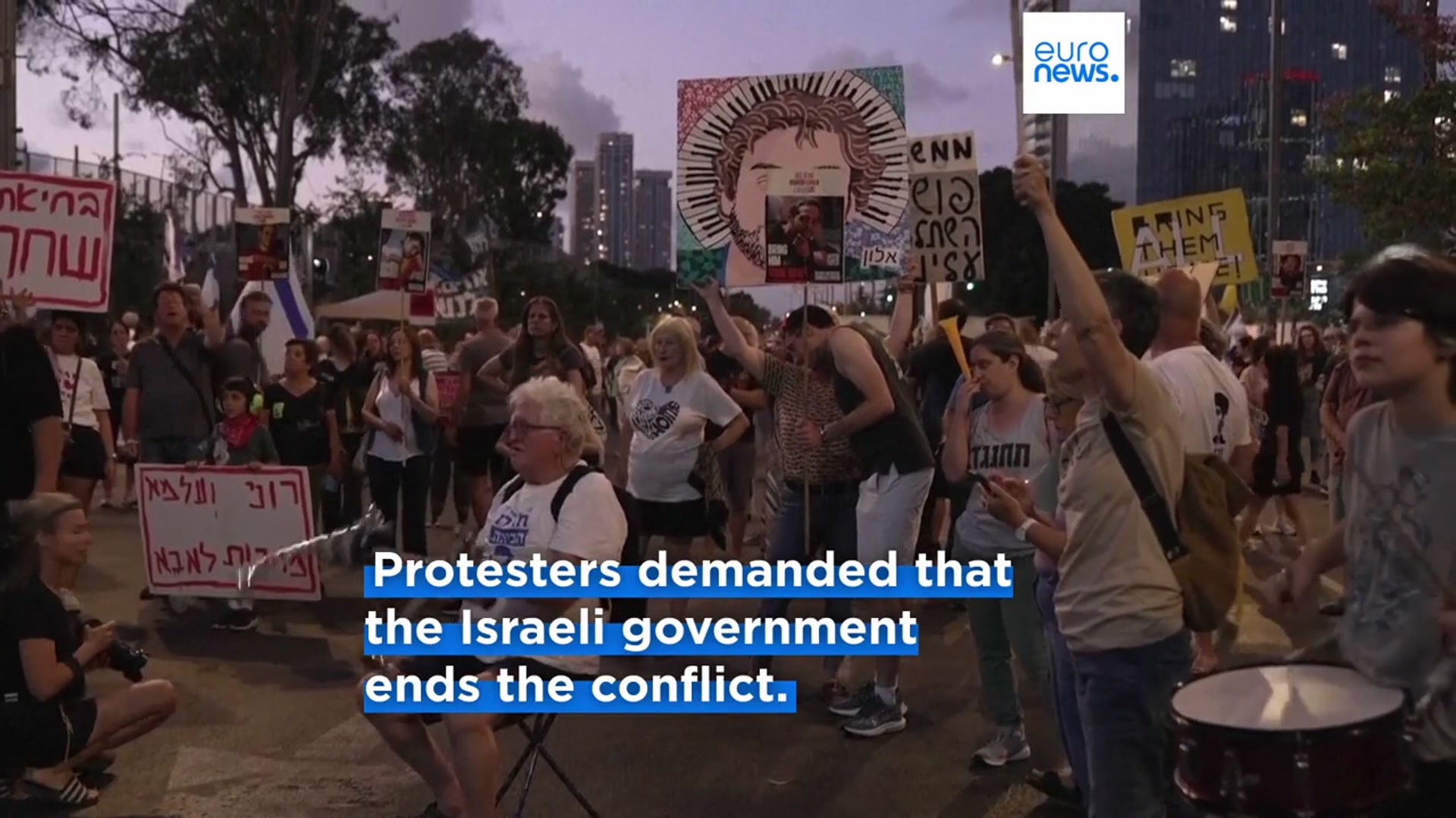 'Video thumbnail for Rally held in Tel Aviv to call for the release of the remaining hostages held in Gaza'