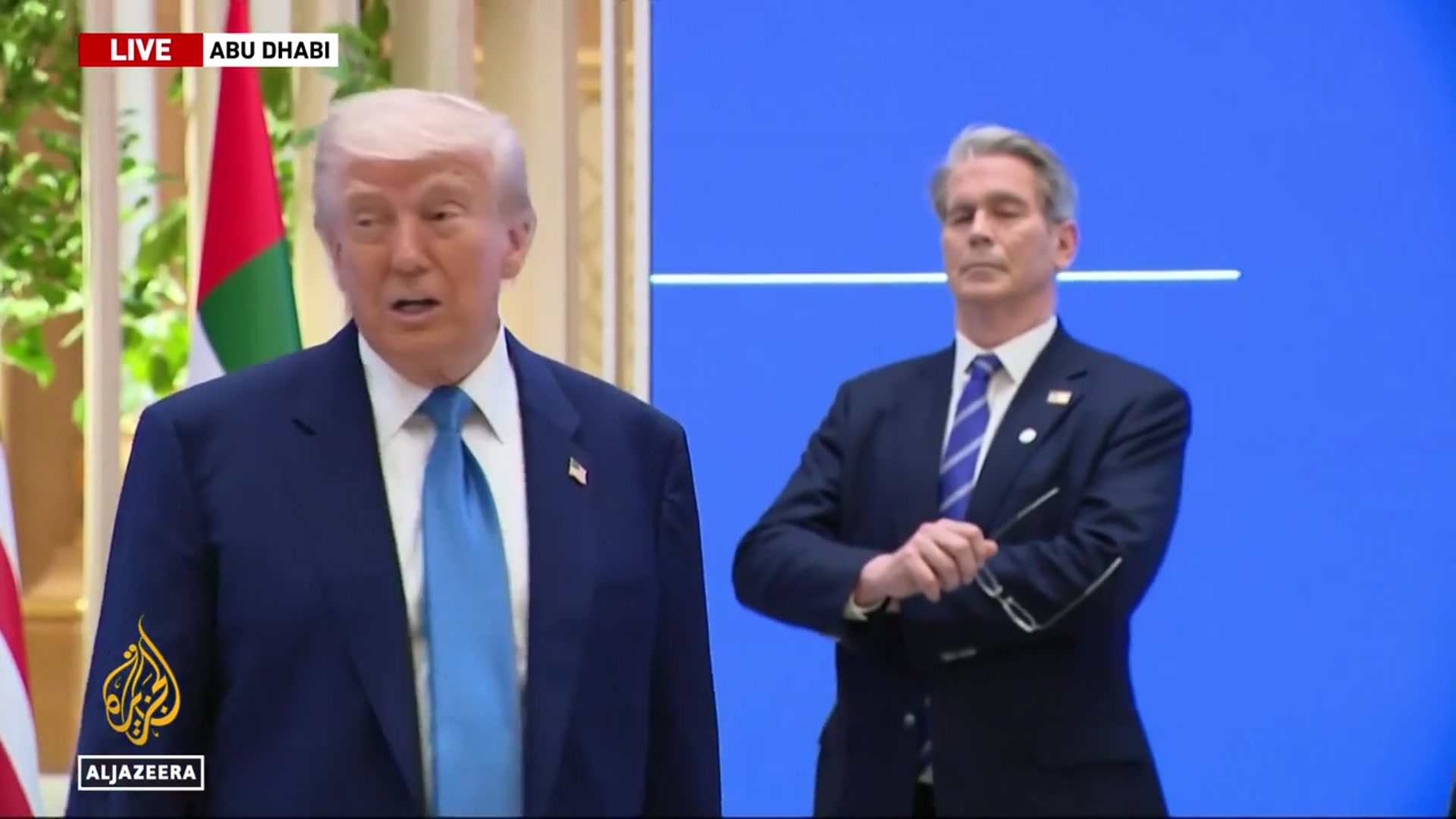 'Video thumbnail for Trump is now speaking at a meeting of business leaders in Abu Dhabi'