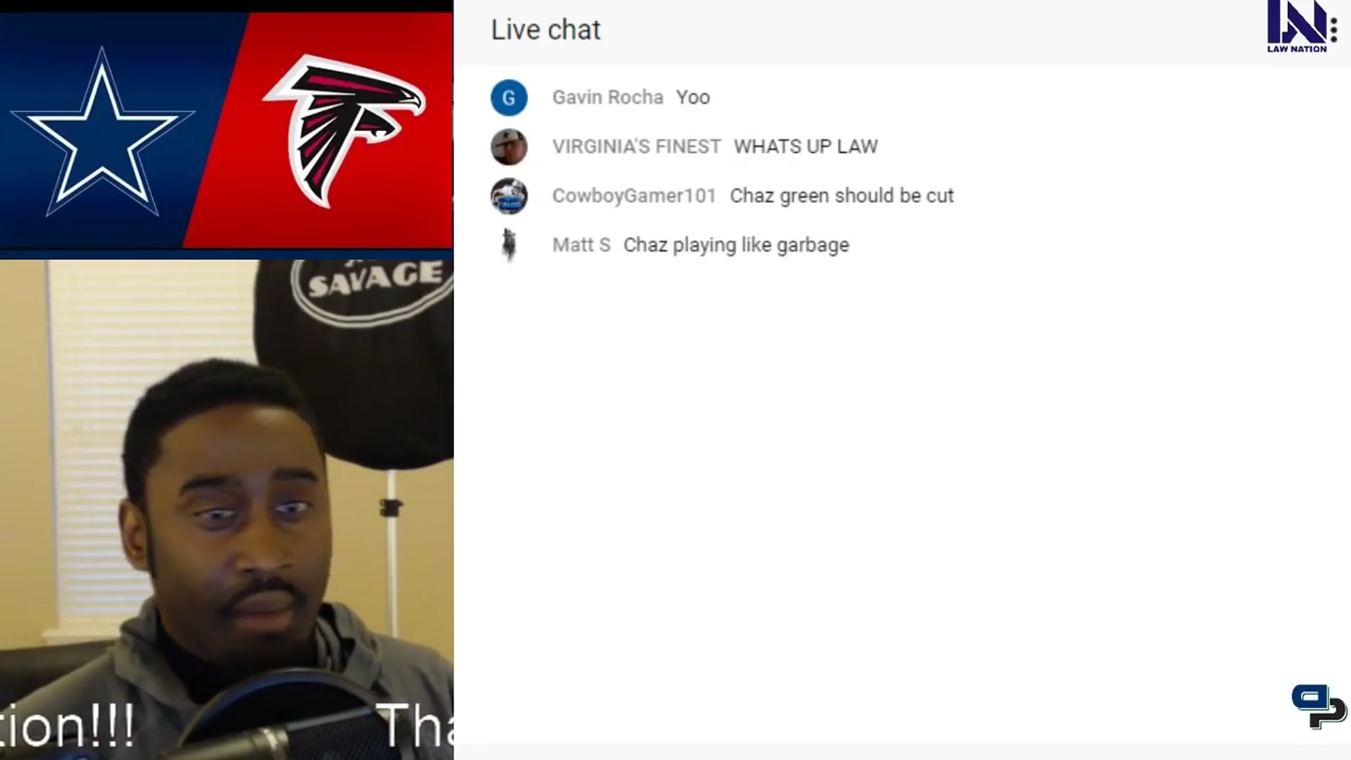 'Video thumbnail for law nation sports: cowboys vs falcons half-time: referee bias, penalties, and player analysis'