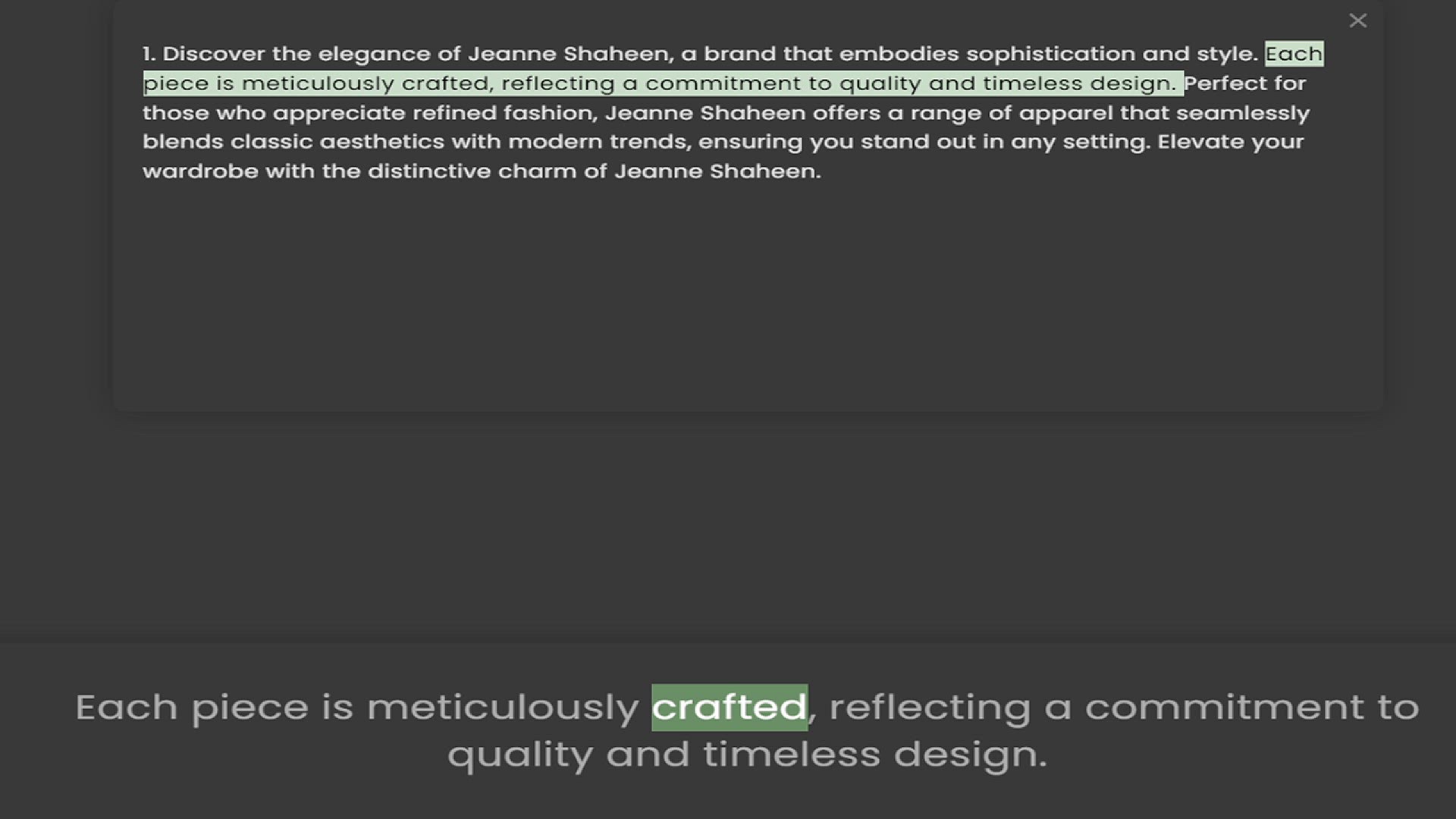 Video thumbnail for piece is meticulously crafted, reflecting a commitment to quality and timeless design. Perfect for those who appreciate refined fashion, Jeanne Shaheen offers a range of apparel that seamlessly blends classic aesthetics with modern trends