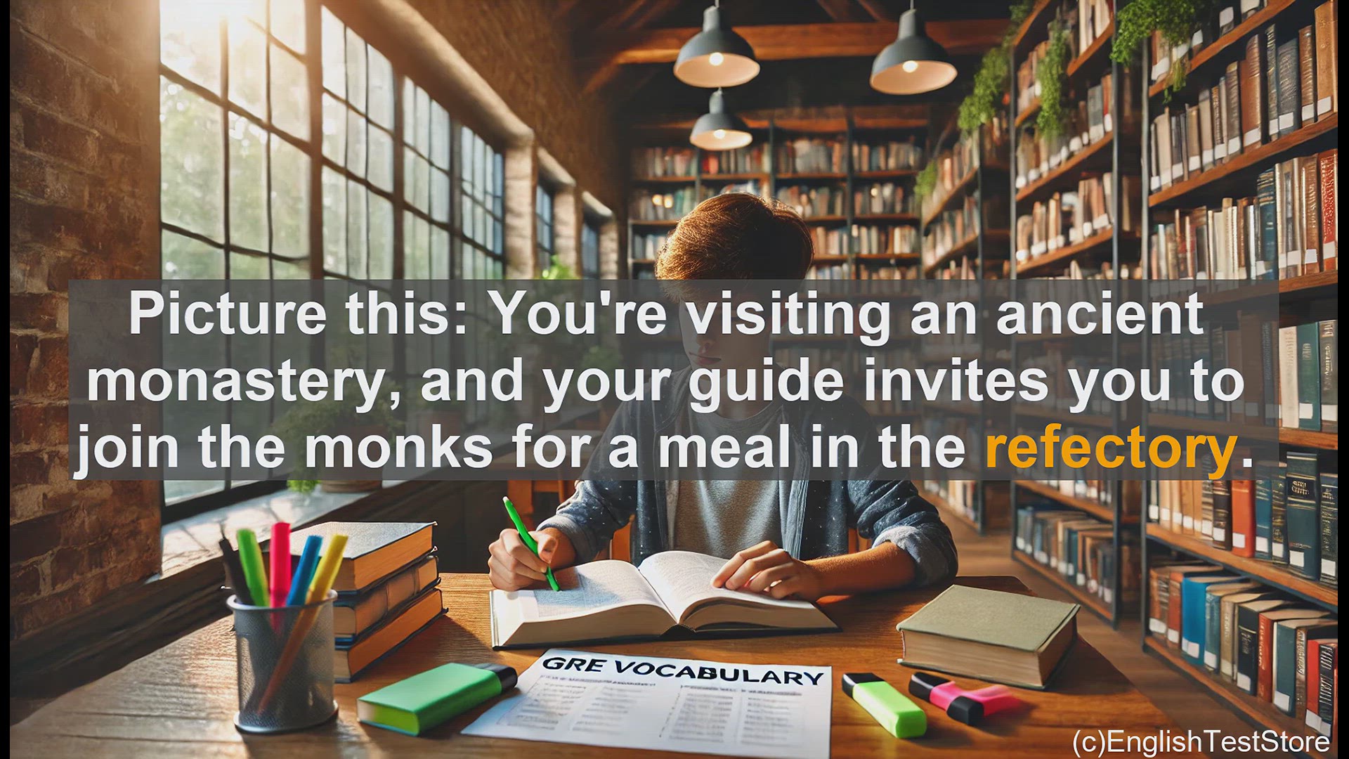 'Video thumbnail for GRE Vocabulary Lesson: Exploring the Intriguing Word 'Refectory''