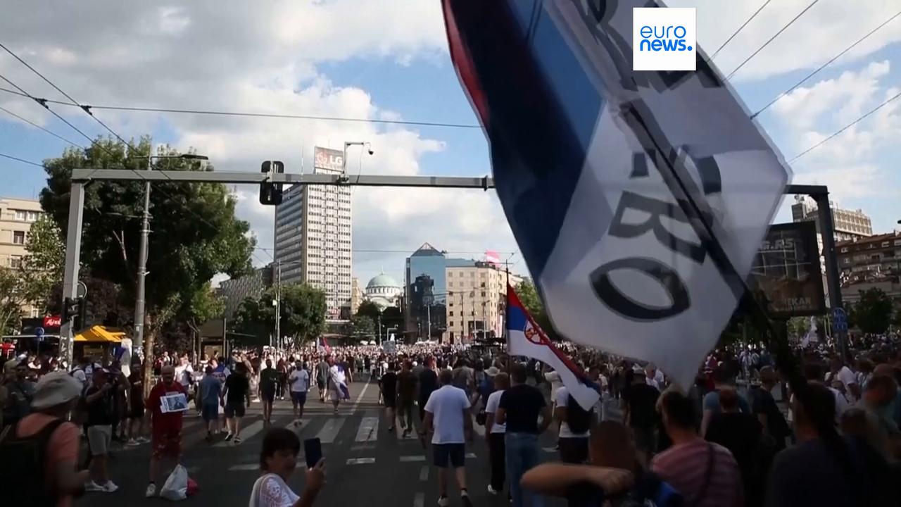 'Video thumbnail for Riot police clash with student-led protesters calling for snap elections in Serbia'