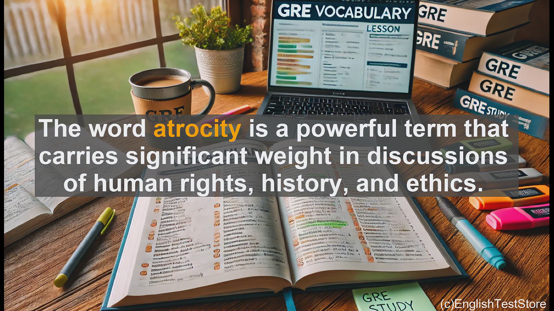 'Video thumbnail for GRE Vocabulary Lesson: Exploring the Meaning and Significance of Atrocity'
