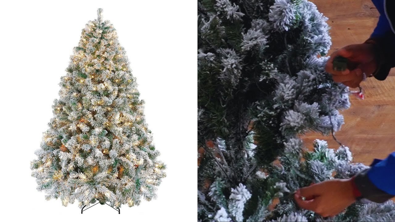 'Video thumbnail for Yaheetech Pre-lit Artificial Christmas Tree with Warm Lights and Snow'