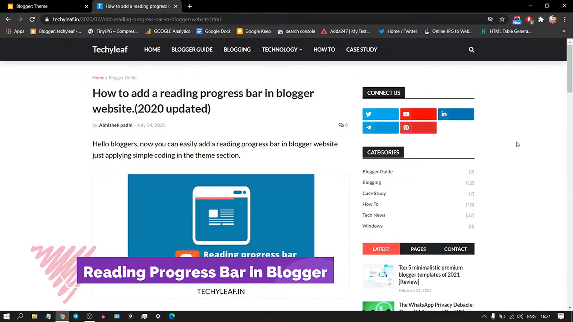 'Video thumbnail for How to Add Reading Progress Bar in Blogger_ _ (Easy Method) _ Key2Blogging'