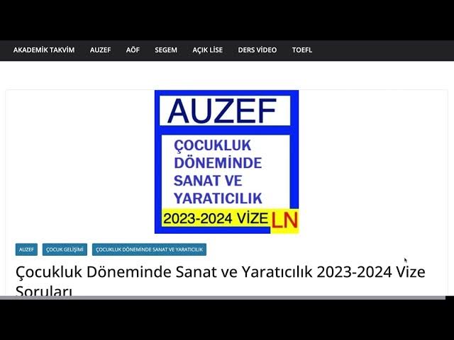 'Video thumbnail for Auzef Çocukluk Döneminde Sanat ve Yaratıcılık 2024 Vize Soruları'