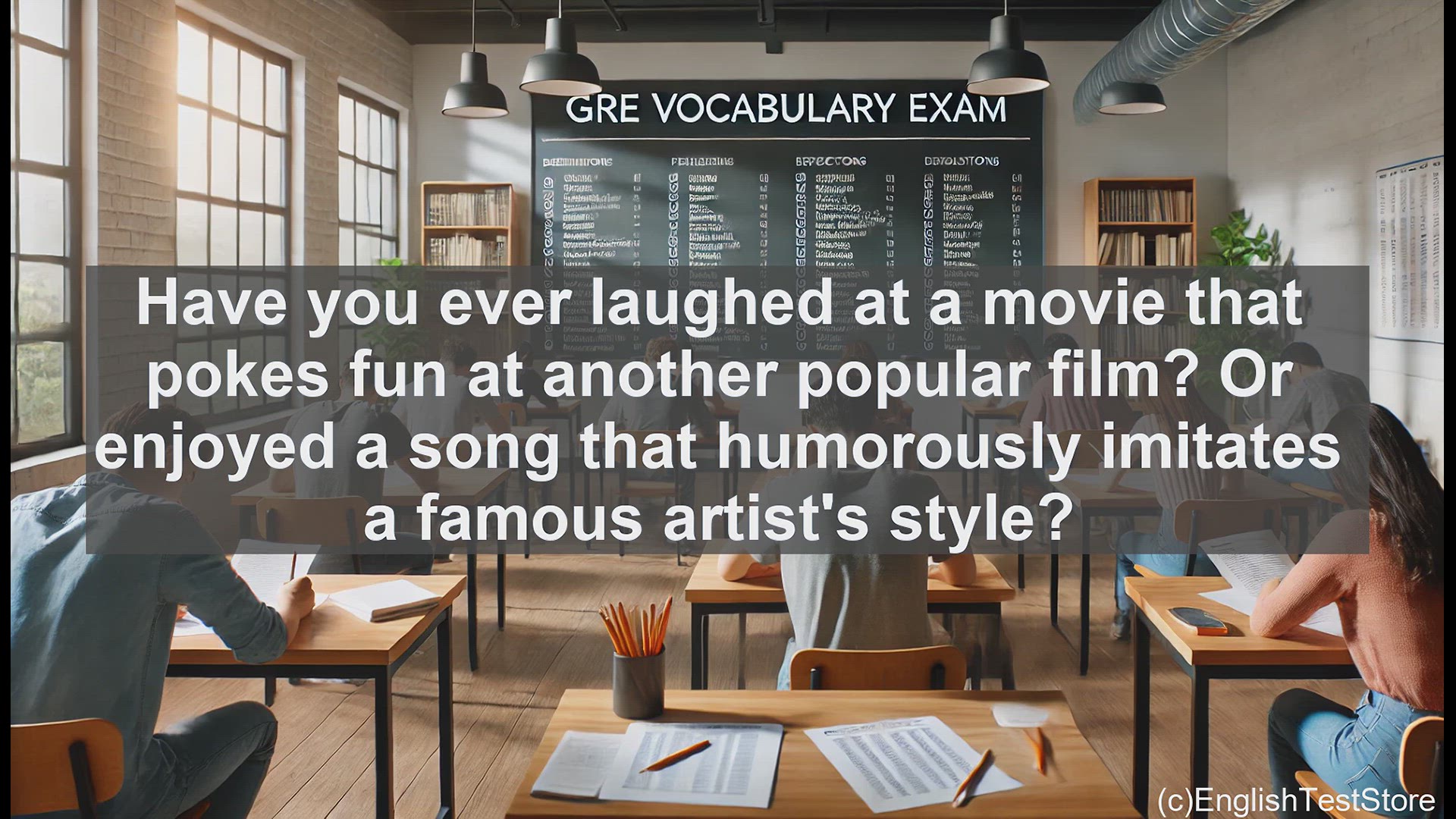 'Video thumbnail for GRE Vocabulary Lesson: Exploring the Art of Parody - A Humorous Imitation'