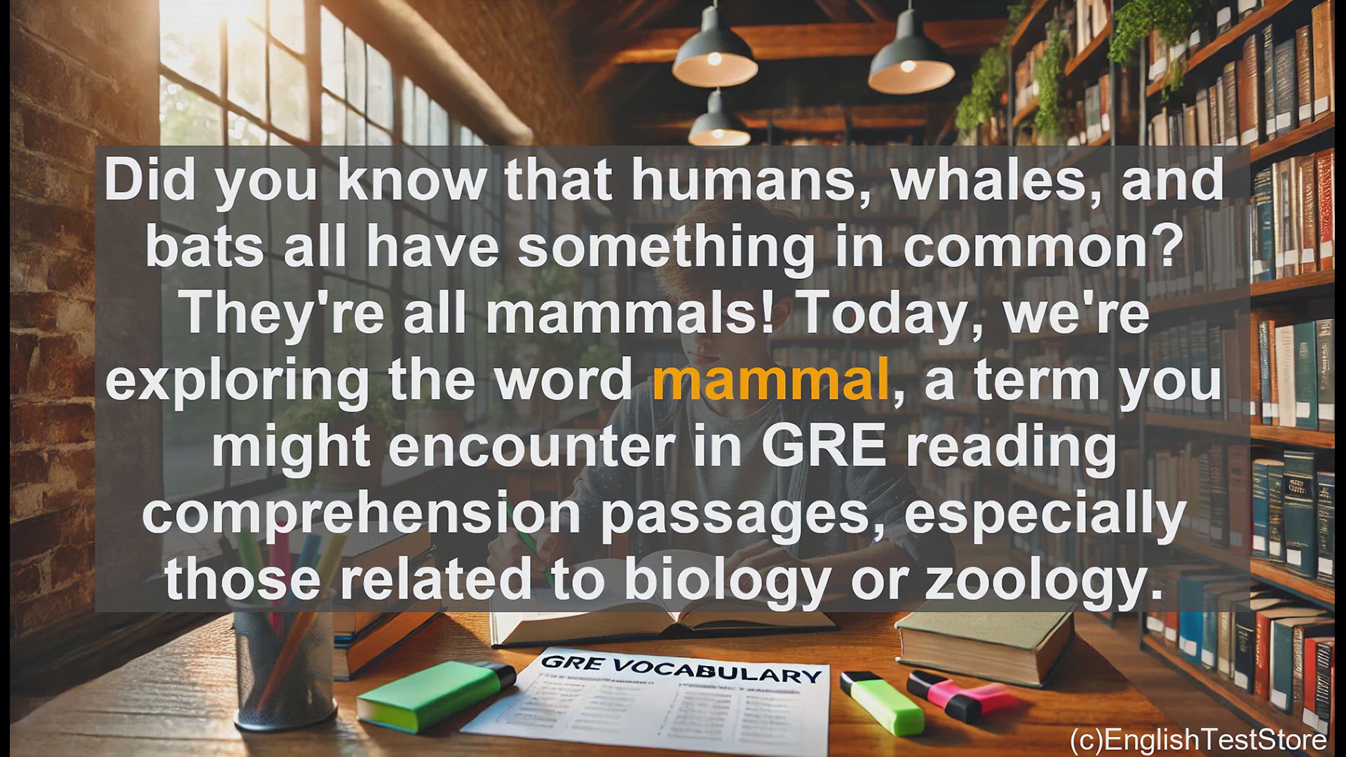'Video thumbnail for GRE Vocabulary Lesson: Exploring the Mammal - A Crucial GRE Concept'