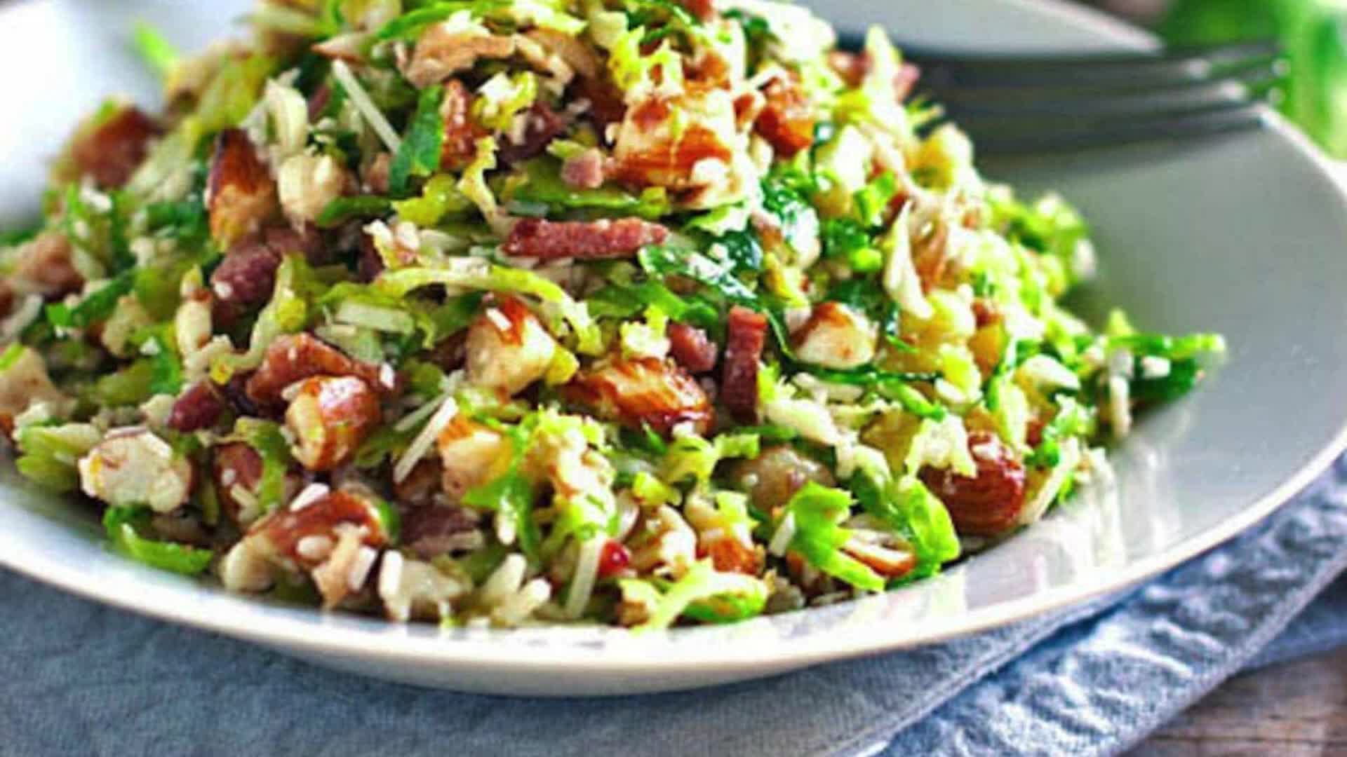 'Video thumbnail for Bacon and Brussel Sprout Salad recipe'