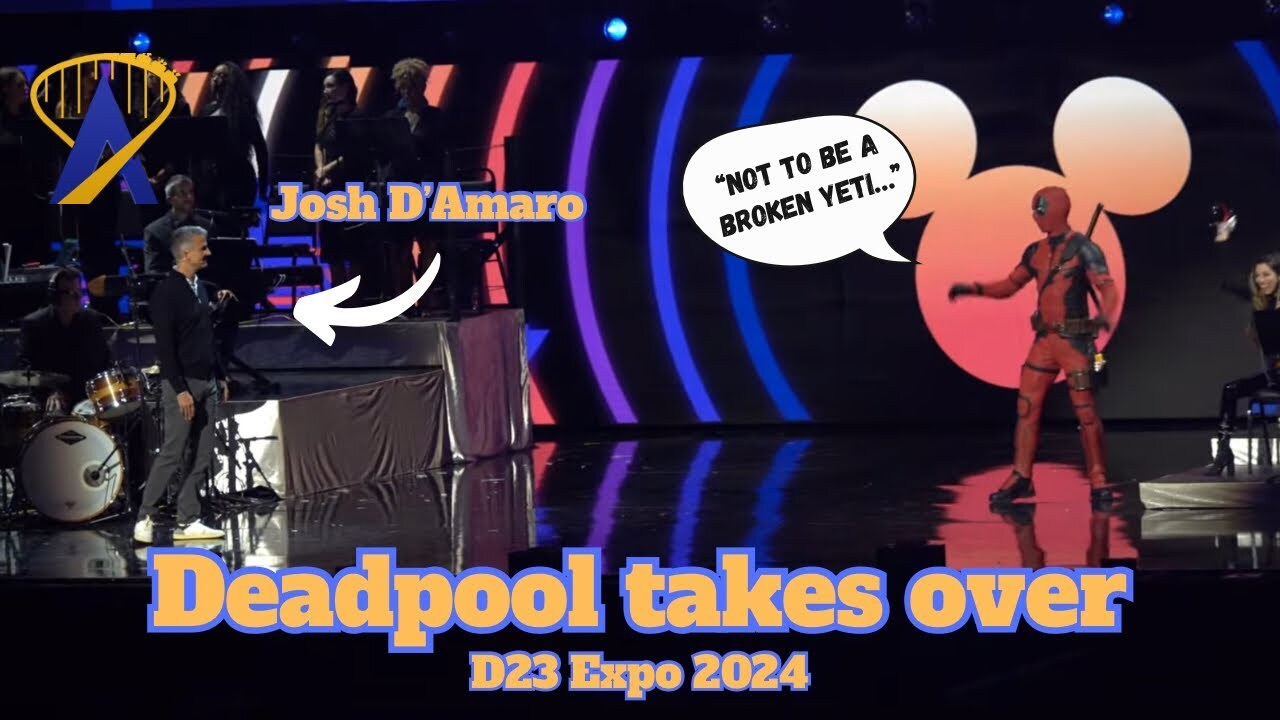 'Video thumbnail for Deadpool Roasts Disney Chairman, Presents Ride Ideas at D23'