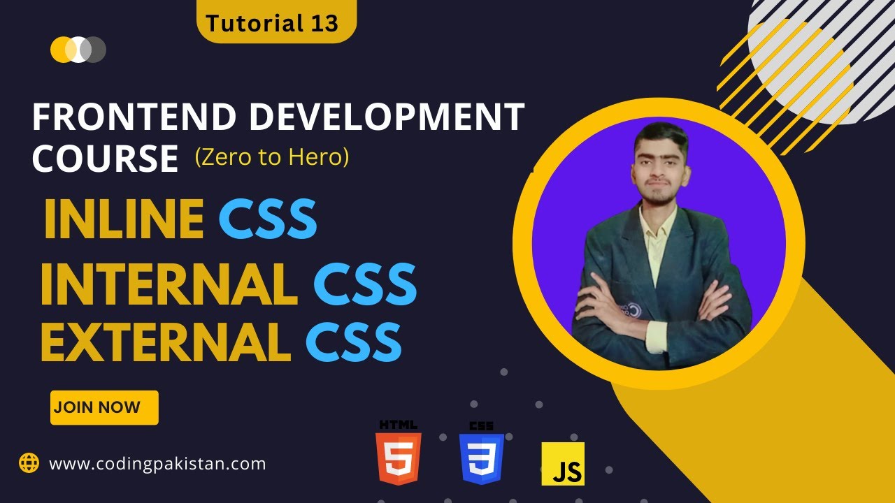 'Video thumbnail for How to Write CSS - Inline CSS - Internal CSS and External CSS - Frontend Development Tutorial 13'