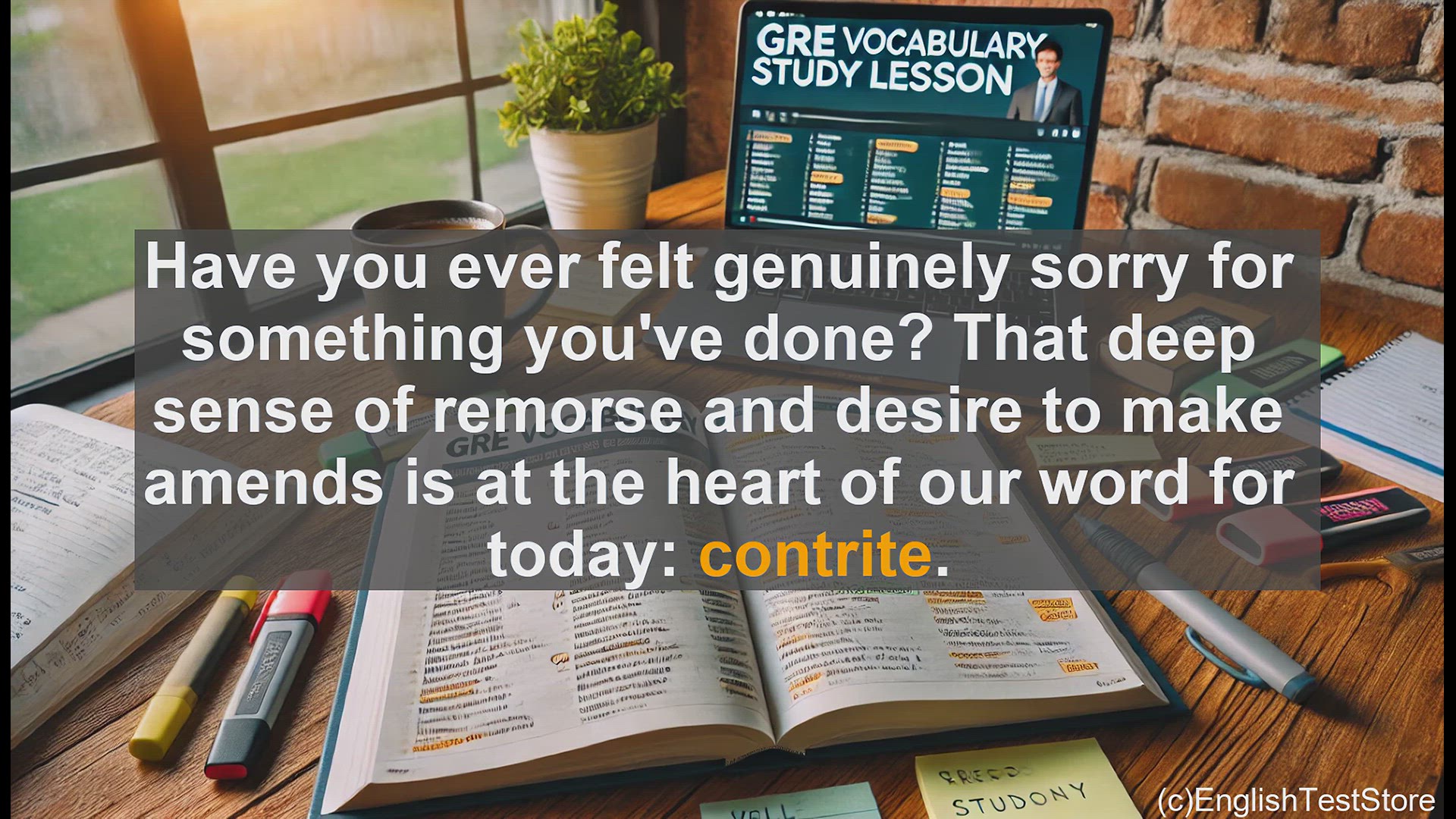 'Video thumbnail for GRE Vocabulary Lesson: The Power of Contrition - Exploring the Meaning and Significance of 'Contrite''