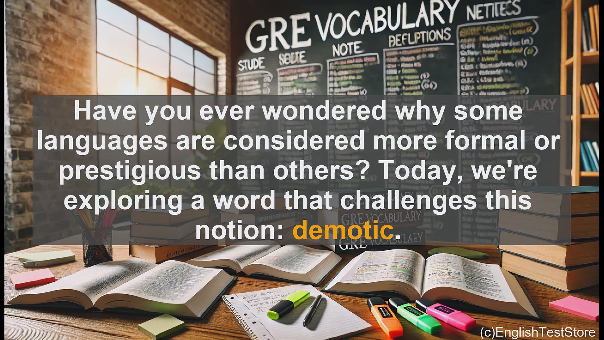 'Video thumbnail for GRE Vocabulary Lesson: Exploring the Meaning and Significance of Demotic Language'