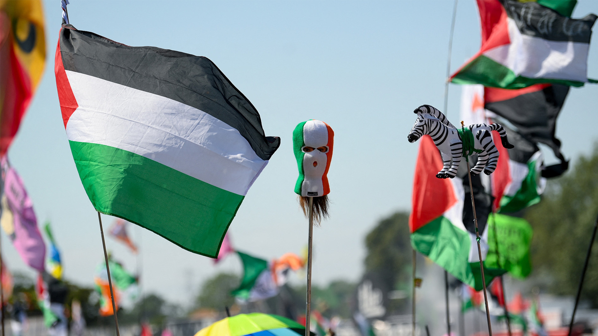 'Video thumbnail for UK police investigate Glastonbury performers who led pro-Palestine chants'