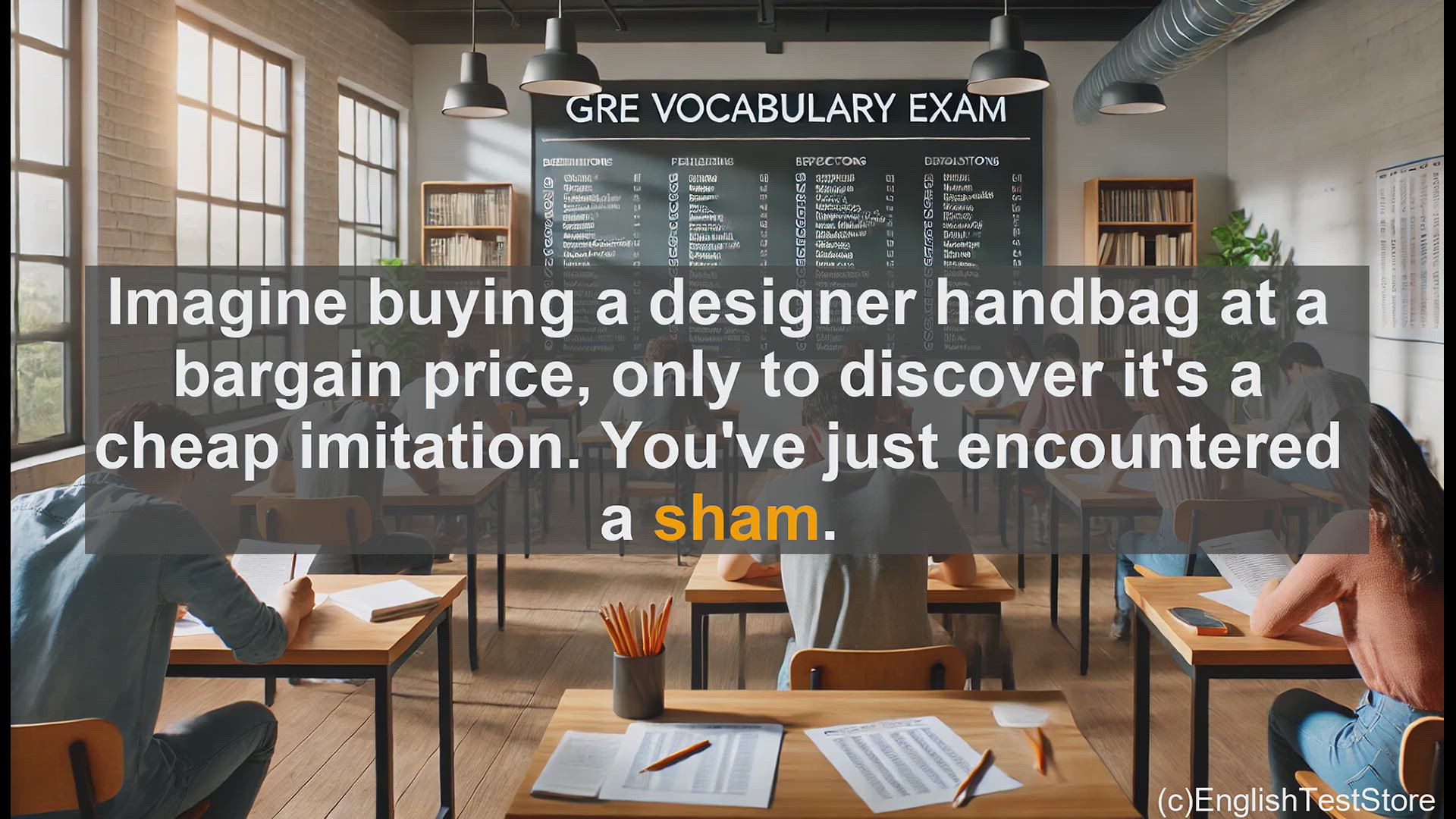 'Video thumbnail for GRE Vocabulary Lesson: Unmasking the Deception - Exploring the Meaning of 'Sham''
