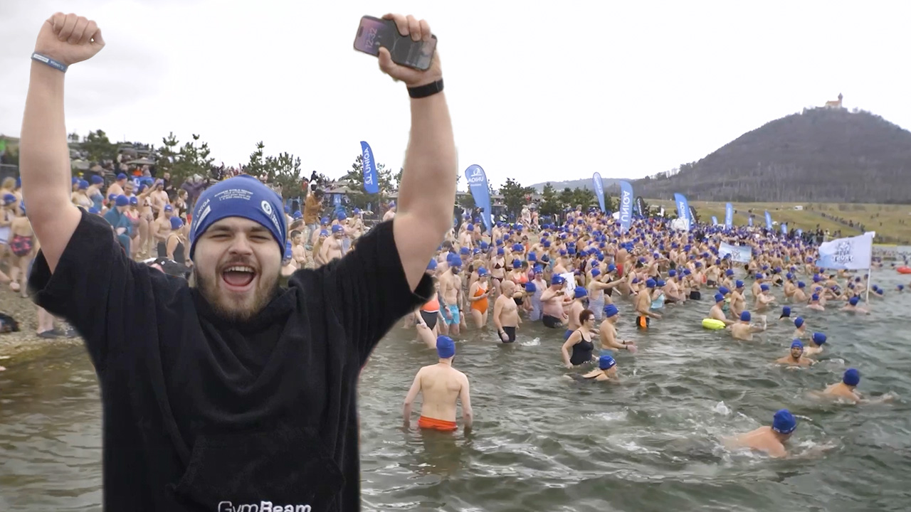 'Video thumbnail for Brave swimmers take the plunge in largest polar bear dip'