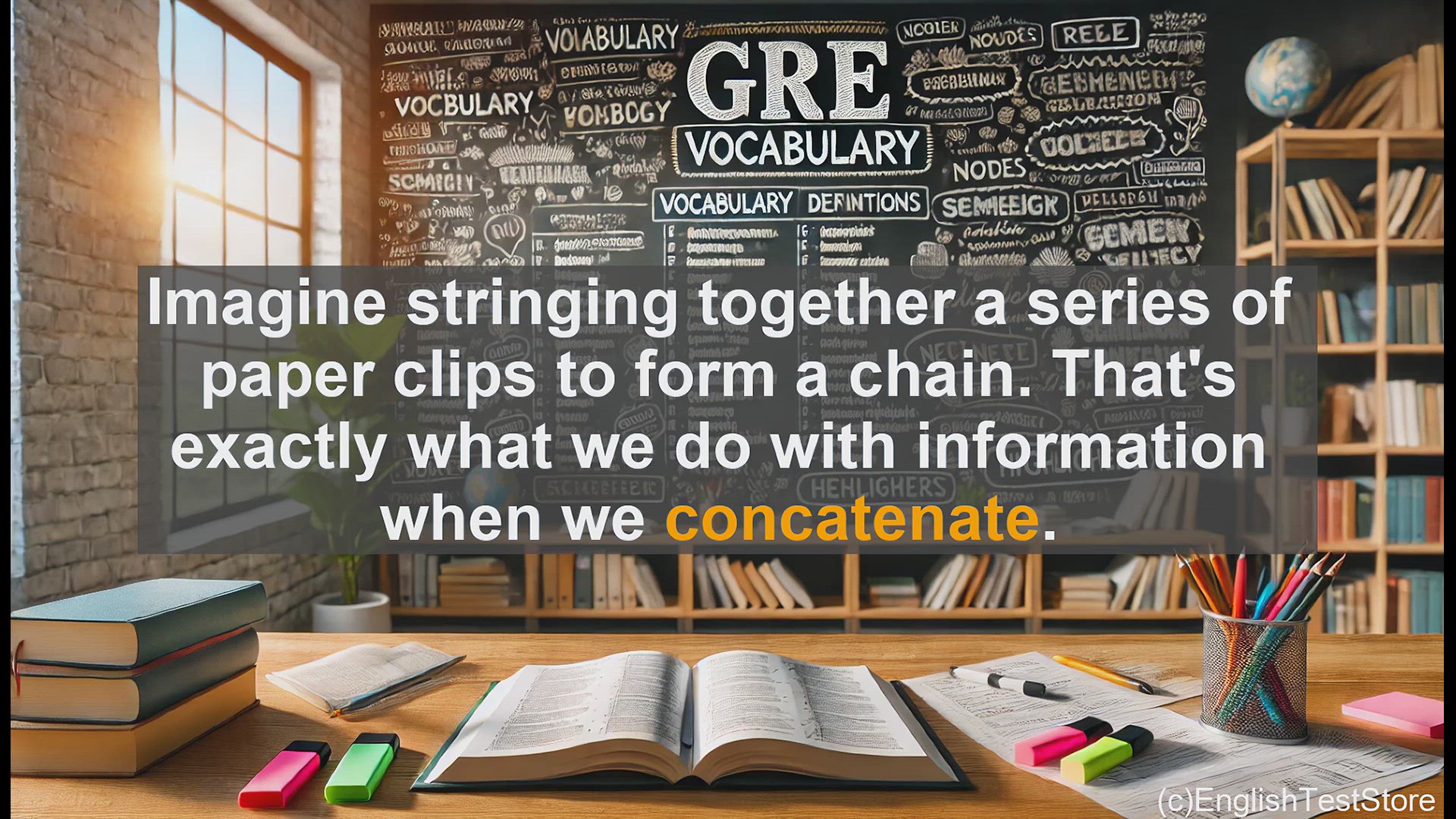 'Video thumbnail for GRE Vocabulary Lesson: Exploring the Meaning and Usage of 'Concatenate''
