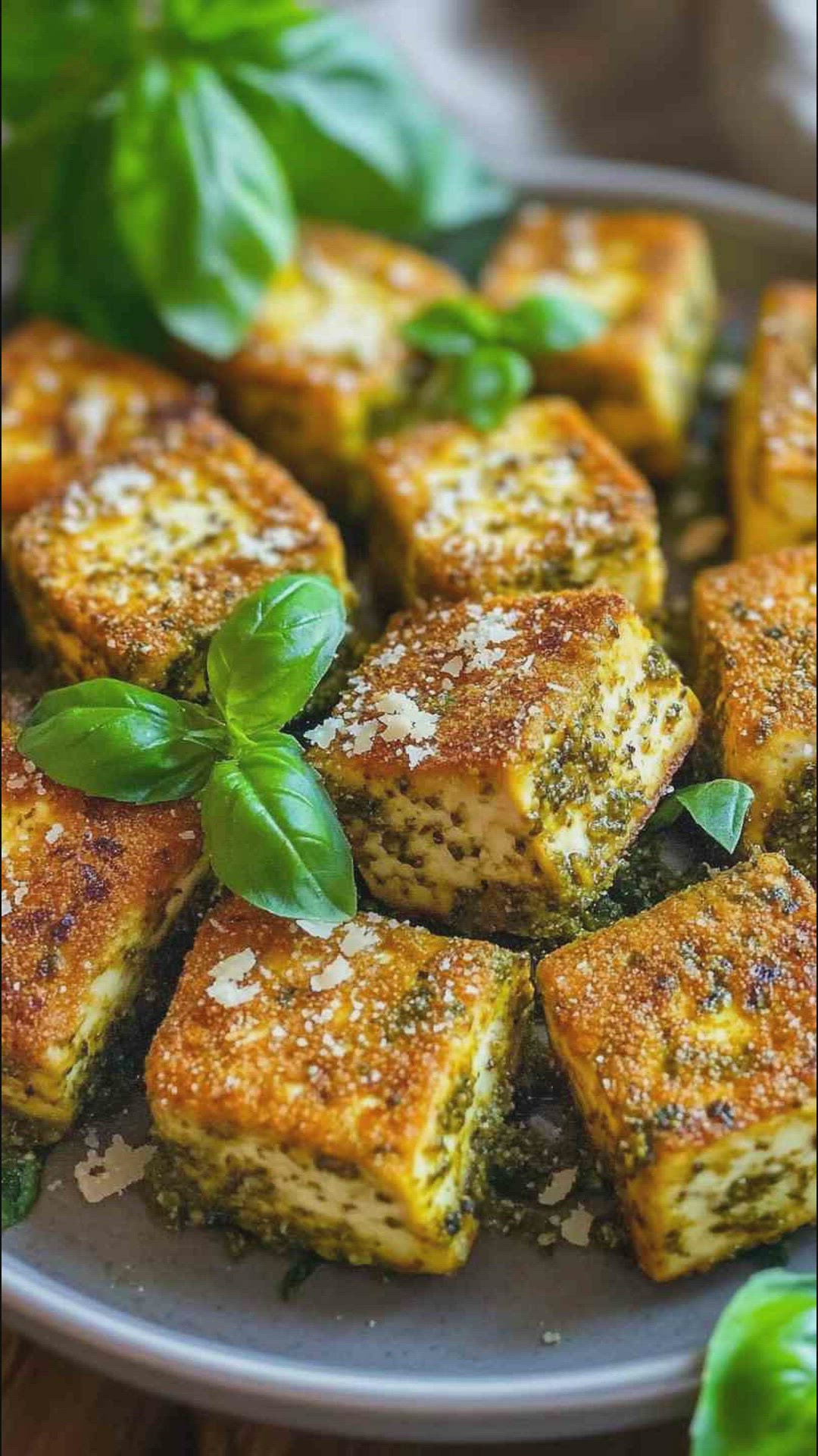 'Video thumbnail for Pesto Crusted Air Fryer Tofu Recipe'