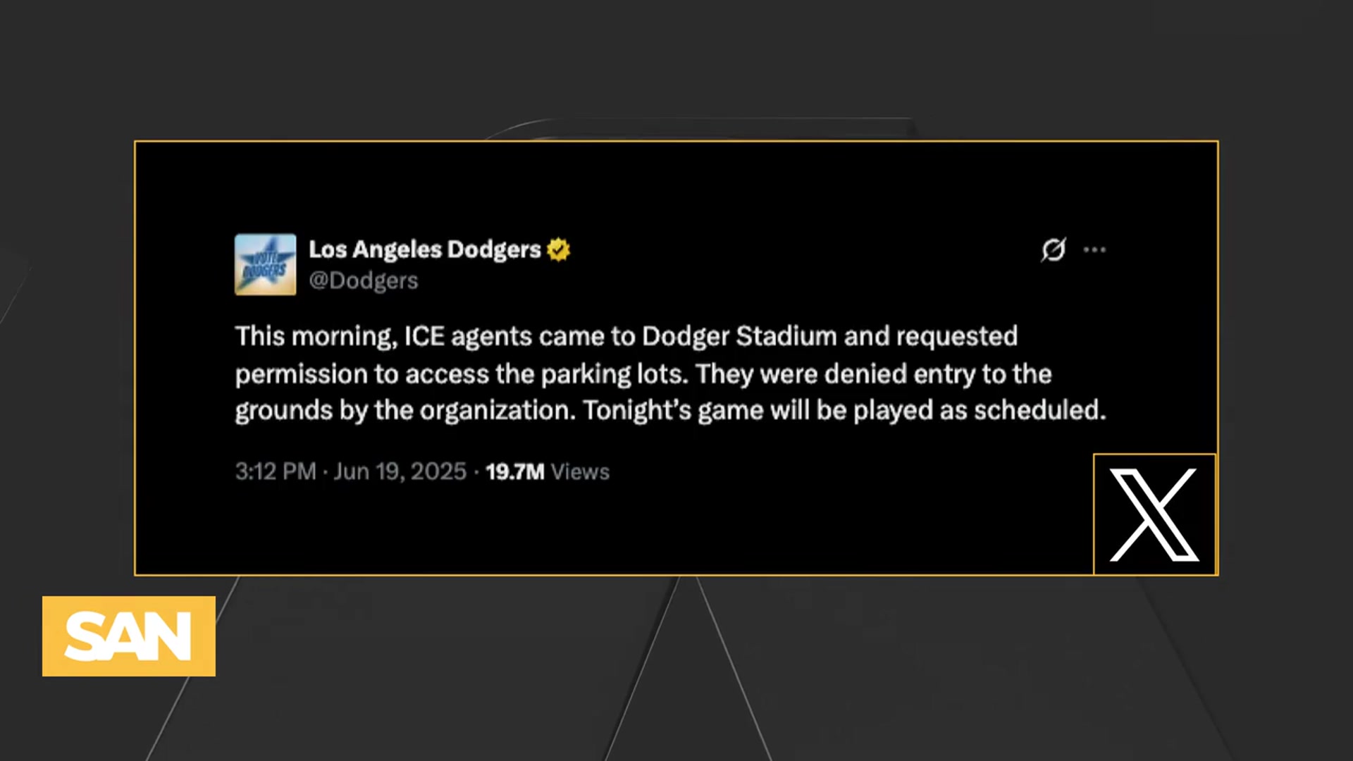 'Video thumbnail for Dodgers, DHS clash over federal agents’ presence in stadium parking lot'