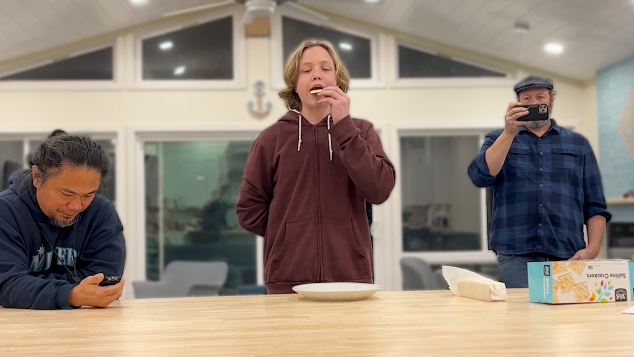 'Video thumbnail for Teen eats most notoriously chewy crackers in one minute'