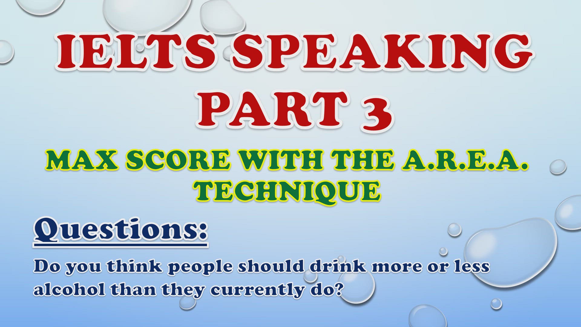 'Video thumbnail for Do you think people should drink more or less alcohol than they currently do? - IELTS Speaking Part 3'