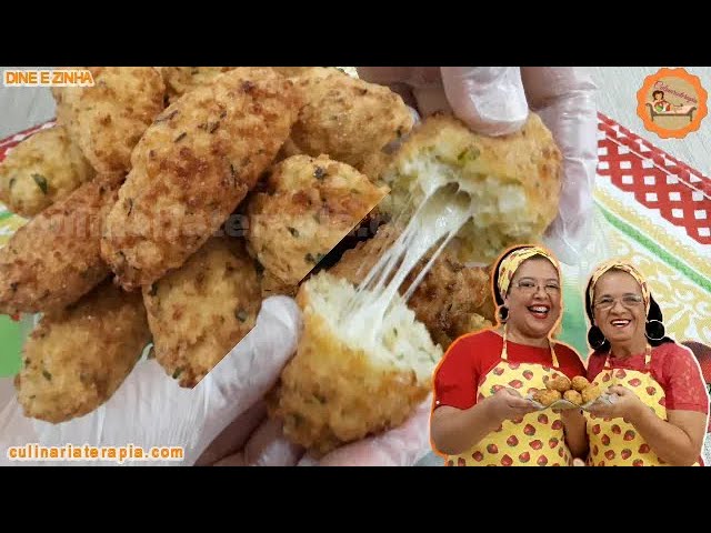 'Video thumbnail for Bolinho de Arroz Recheado com Queijo - Salgado para Seu LANCHE da Tarde - ARANCINE'