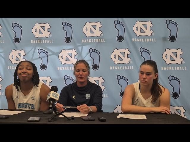 Video thumbnail for Nyla Brooks, Coach Courtney Banghart and Elina Aarnisalo after UNC's blowout of NCCU. #UNC