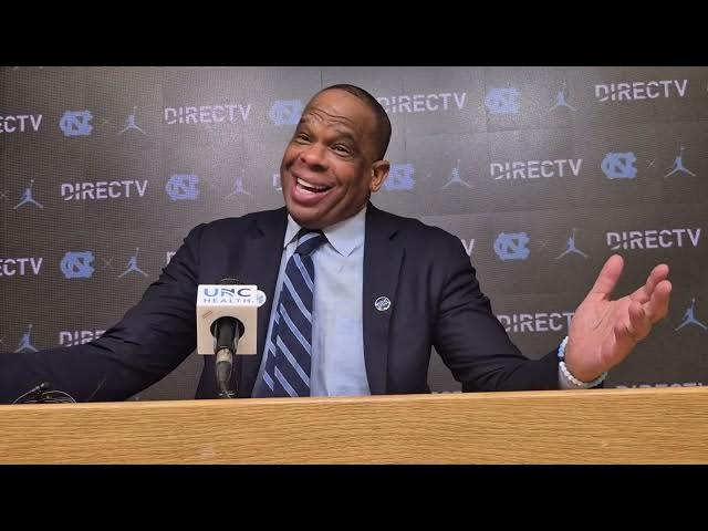Video thumbnail for #UNC coach Hubert Davis postgame press conference after exhibition win over W-S State