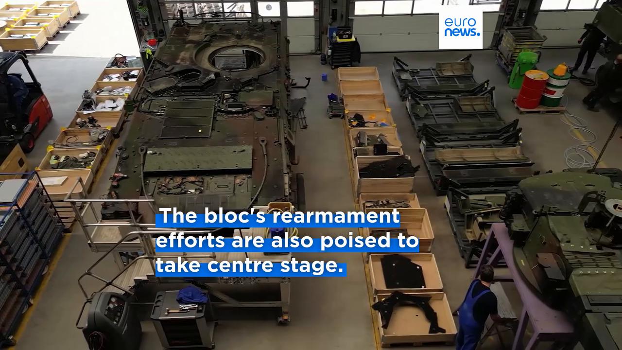 Video thumbnail for Ukraine loan, climate goals and Chinese curbs set to dominate EU summit