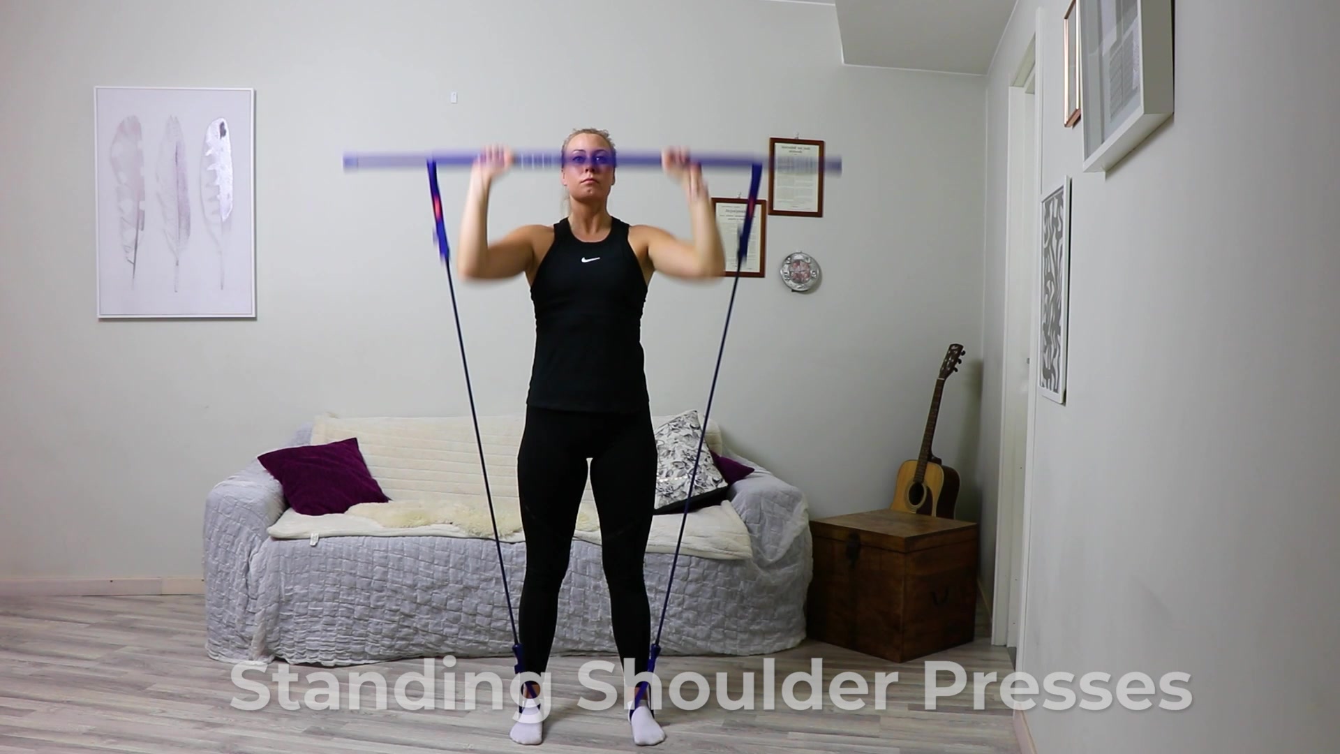 Video thumbnail for 17. Shoulder Presses with Resistance Bands