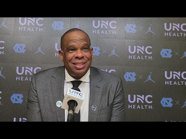 Video thumbnail for #UNC coach Hubert Davis after opening-game win over Central Arkansas