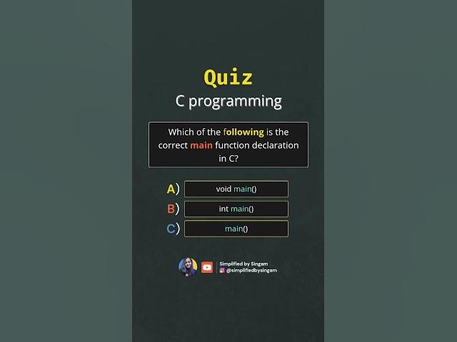 Video thumbnail for Quiz C programming #quiz #code #clanguageprogramming
