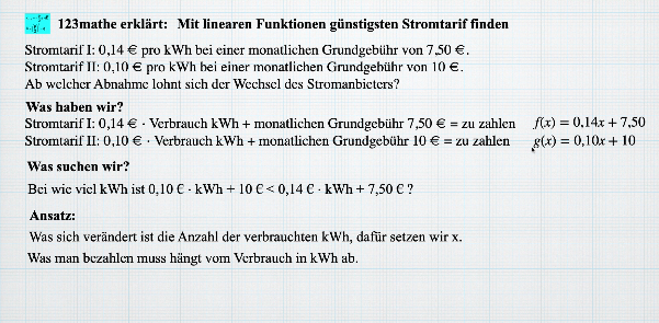 'Video thumbnail for Lineare Funktion günstigster Strom Textaufgabe'