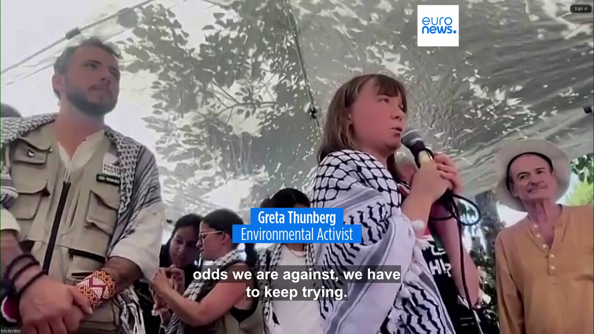 'Video thumbnail for Climate activist Greta Thunberg joins 'Freedom Flotilla' aid ship sailing to Gaza'