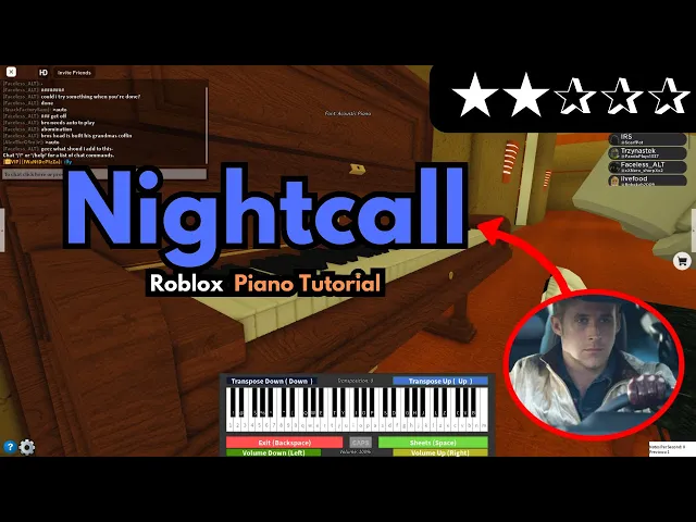 'Video thumbnail for Nightcall (Ryan Gosling Drive Meme Song) | EASY Roblox/Virtual Piano Tutorial)'