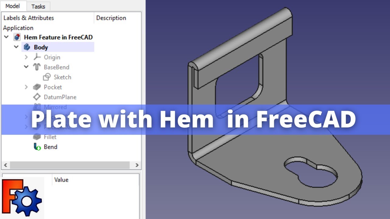 'Video thumbnail for Plate with Hem in FreeCAD | FreeCAD Sheet Metal | FreeCAD Tutorial |'