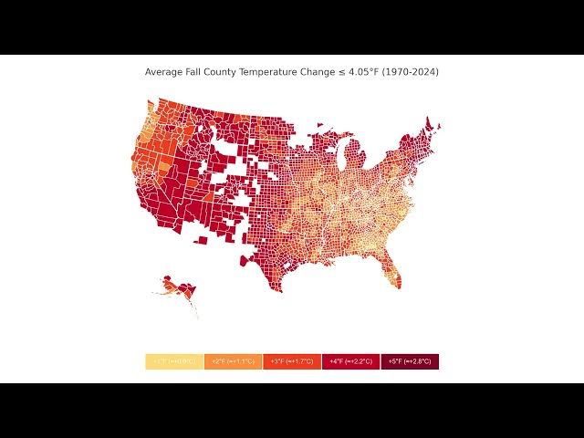 Video thumbnail for Every US County Got Warmer Since 1970 - Watch Fall Temperatures Rise Across America