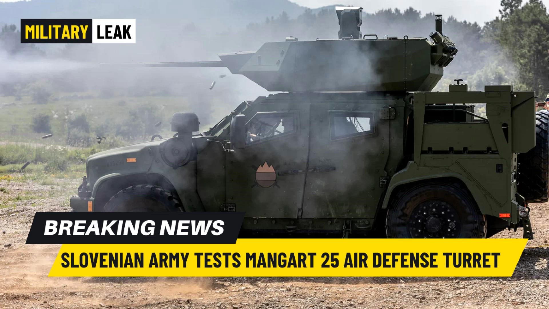 'Video thumbnail for Slovenian Army Tests Mangart 25 Unmanned Air Defense Turret System'