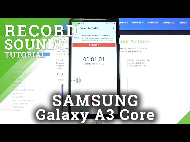 'Video thumbnail for How to Record Sounds on Samsung Galaxy A3 Core – Download Sound Recorder'