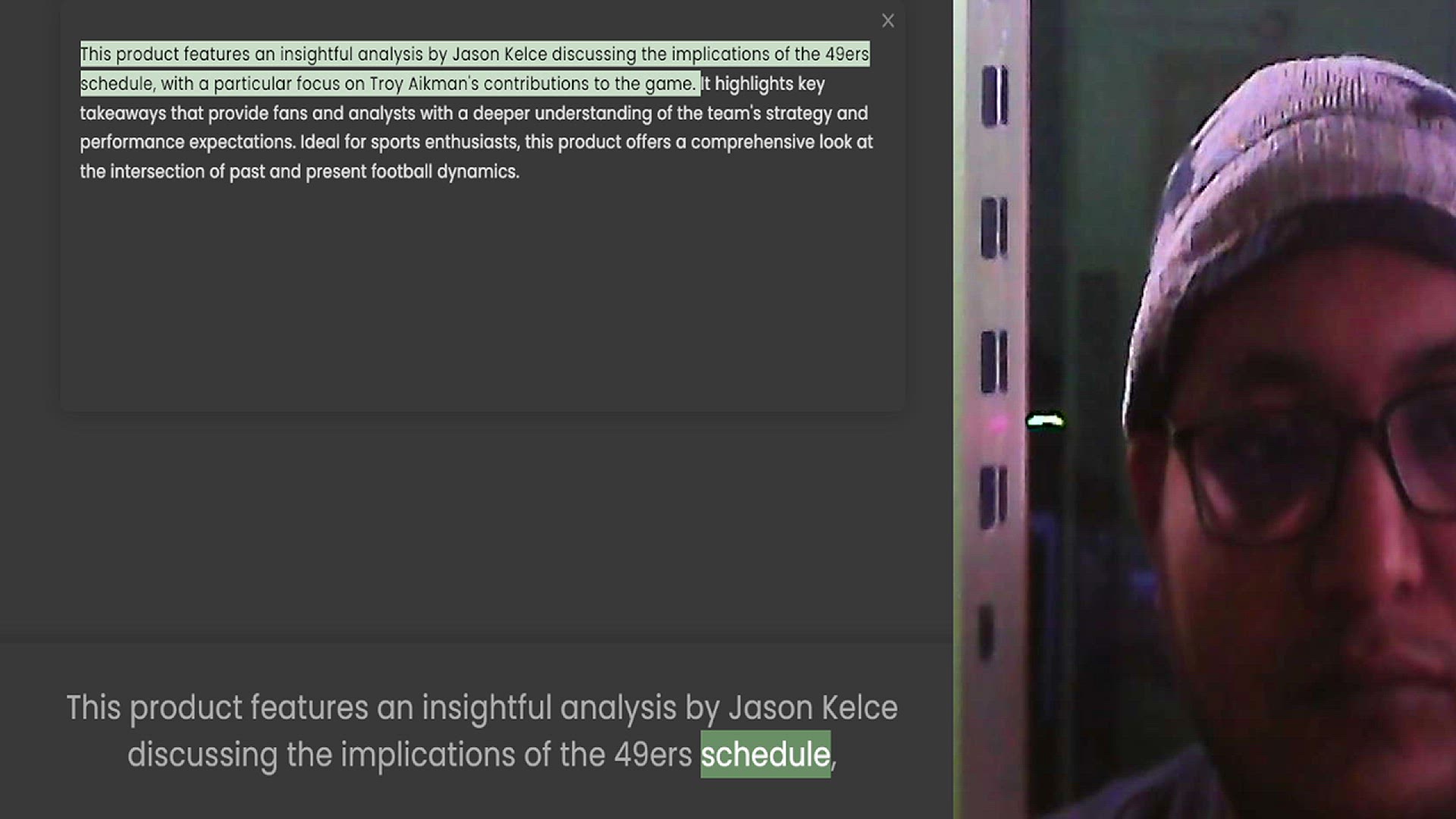 Video thumbnail for This product features an insightful analysis by Jason Kelce discussing the implications of the 49ers schedule, with a particular focus on Troy Aikman's contributions to the game. It highlights key takeaways that provide fans and analysts