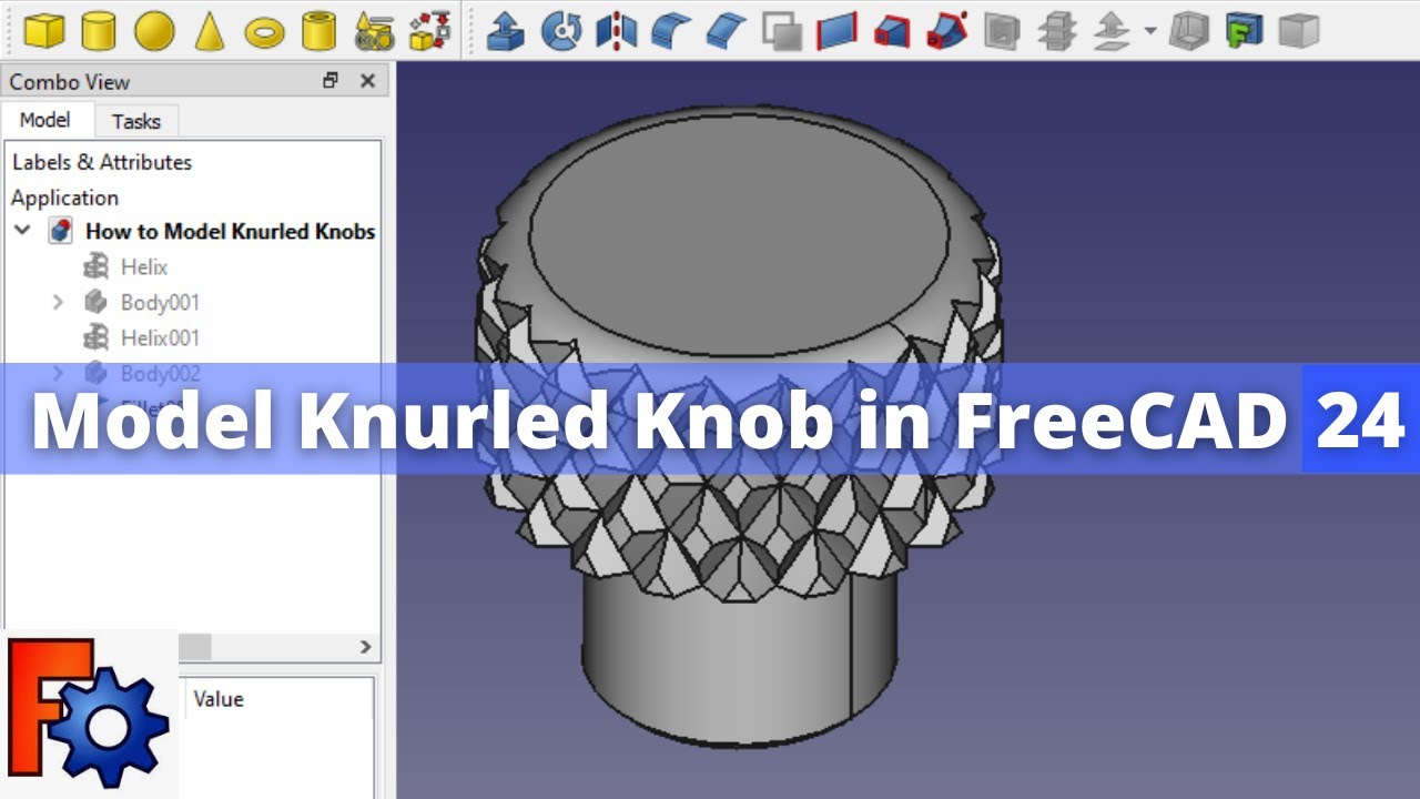 'Video thumbnail for Model Knurled Knob in FreeCAD | FreeCAD Tutorial | FreeCAD Part Design | FreeCAD Part |'