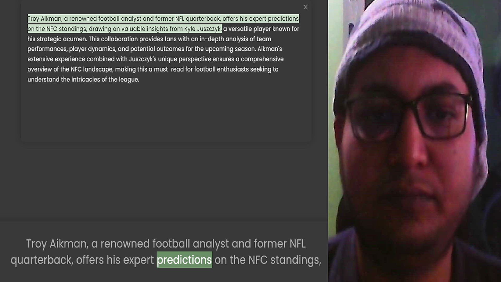 Video thumbnail for Troy Aikman, a renowned football analyst and former NFL quarterback, offers his expert predictions on the NFC standings, drawing on valuable insights from Kyle Juszczyk, a versatile player known for his strategic acumen. This collaboratio