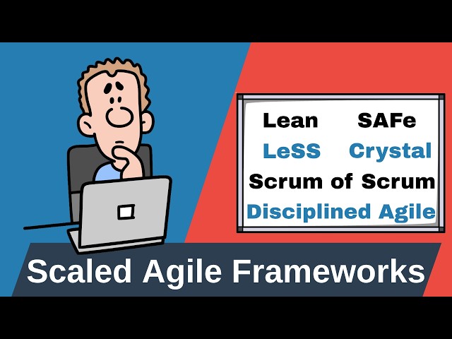 Video thumbnail for Scaled Agile Framework Explained – Lean, SAFe, Scrum of Scrums, LeSS, DA, Crystal + PMP Questions