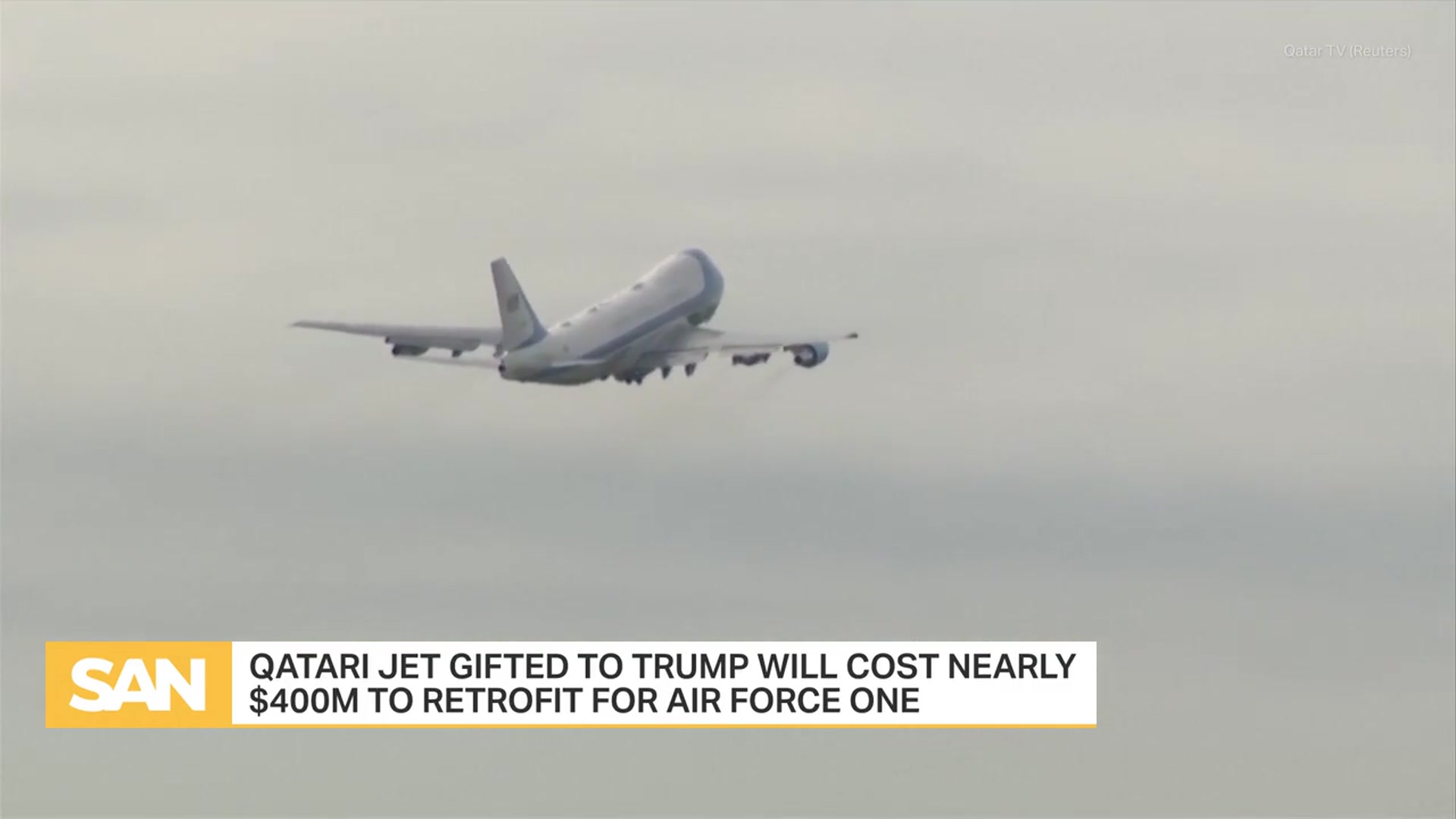 'Video thumbnail for Qatari jet gifted to Trump will cost nearly $400M to retrofit for Air Force One'